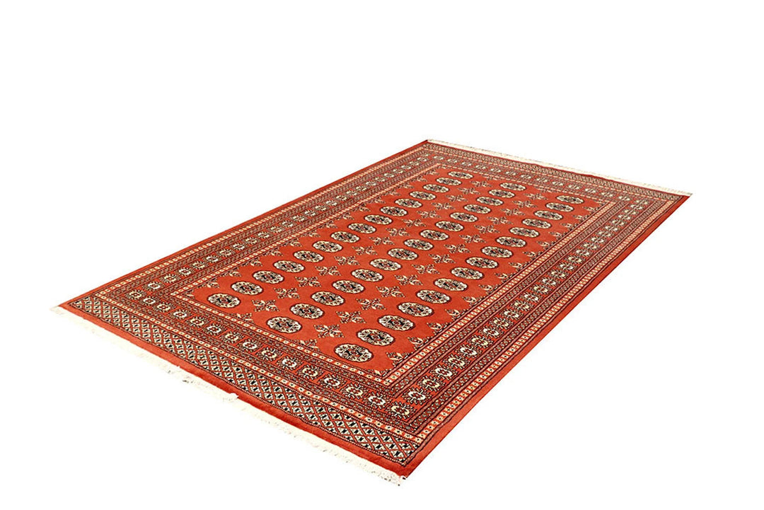 Orange Red Pakistani Bokhara Rug 5' 1" x 8' 1" Hand-Knotted | No. QA26472