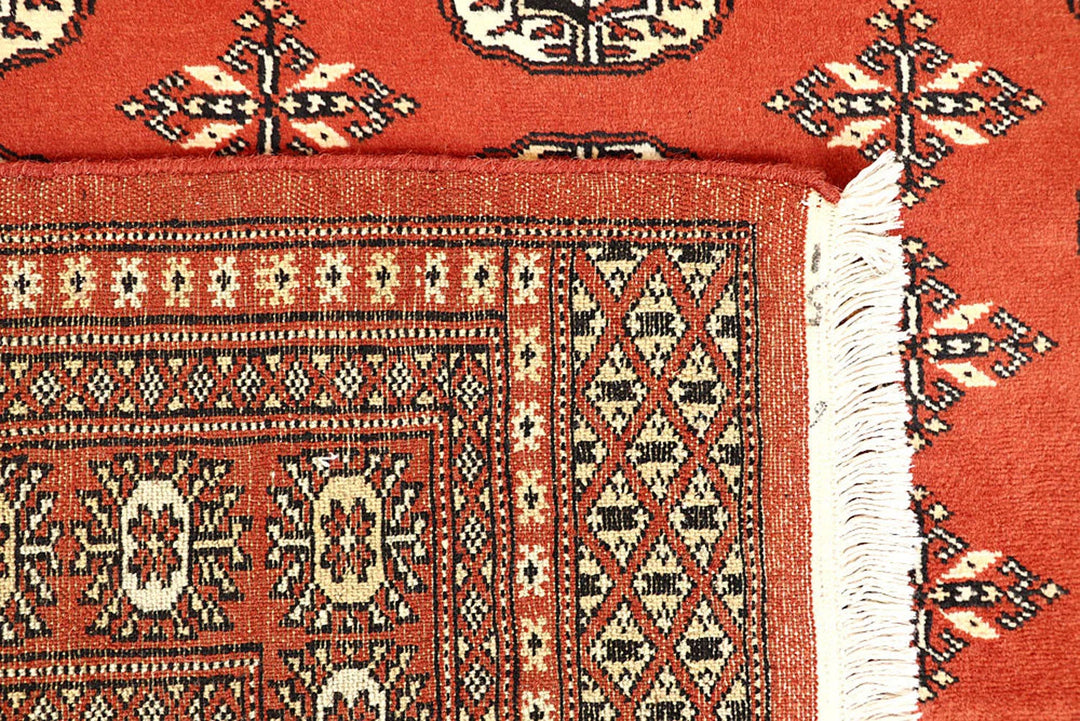 Orange Red Pakistani Bokhara Rug 5' 1" x 8' 1" Hand-Knotted | No. QA26472