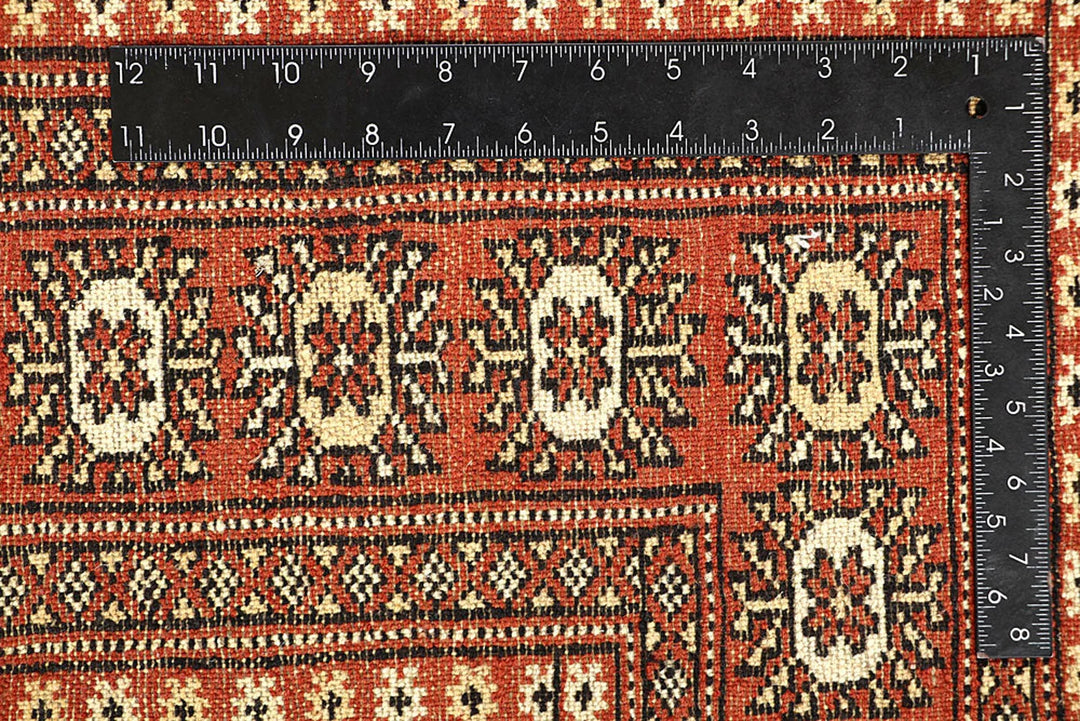 Orange Red Pakistani Bokhara Rug 5' 1" x 8' 1" Hand-Knotted | No. QA26472