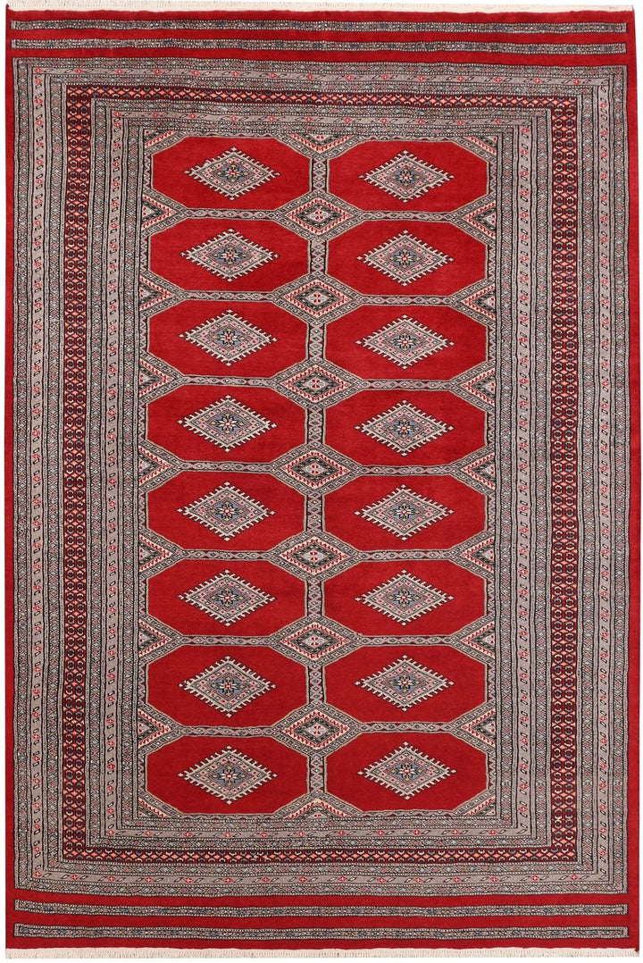 Firebrick Red Pakistani Jaldar Rug 5' 6" x 8' 2" Hand-Knotted | No. QA26548