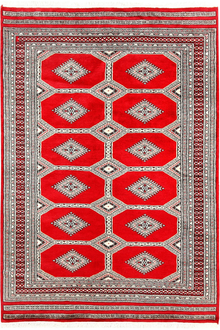 Red Pakistani Jaldar Rug 4' 6" x 6' 5" Hand-Knotted | No. QA26665