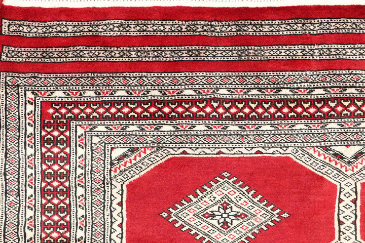 Red Pakistani Jaldar Rug 4' 6" x 6' 5" Hand-Knotted | No. QA26665