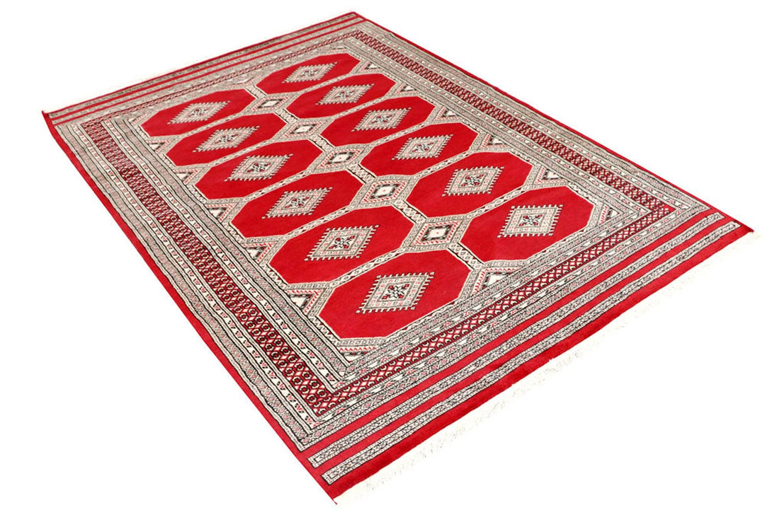 Red Pakistani Jaldar Rug 4' 6" x 6' 5" Hand-Knotted | No. QA26665