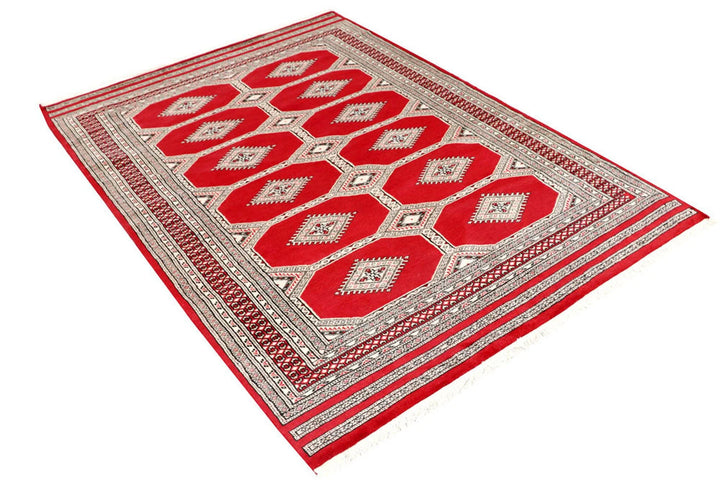 Red Pakistani Jaldar Rug 4' 6" x 6' 5" Hand-Knotted | No. QA26665