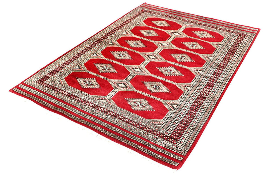 Red Pakistani Jaldar Rug 4' 6" x 6' 5" Hand-Knotted | No. QA26665