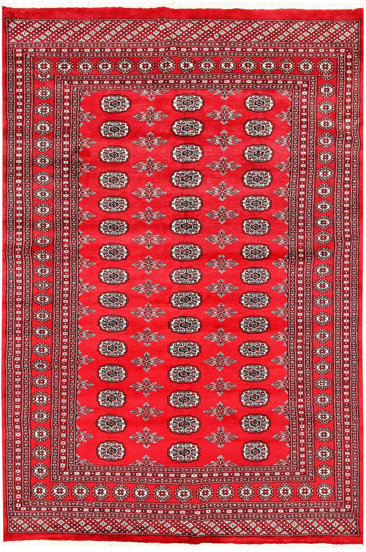 Red Pakistani Bokhara Rug 5' 11" x 8' 10" Hand-Knotted | No. QA26790