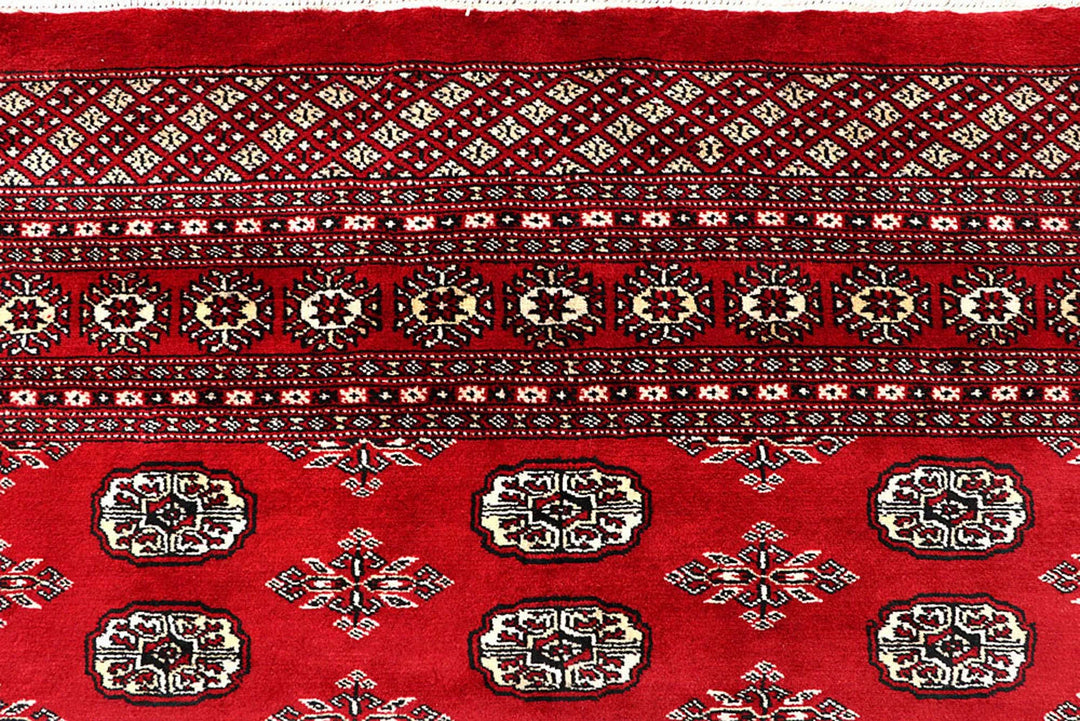 Red Pakistani Bokhara Rug 5' 11" x 8' 10" Hand-Knotted | No. QA26790