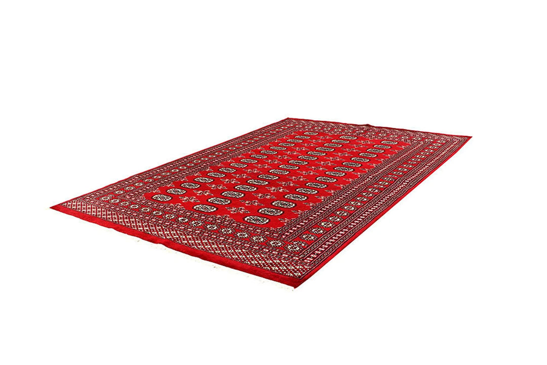 Red Pakistani Bokhara Rug 5' 11" x 8' 10" Hand-Knotted | No. QA26790
