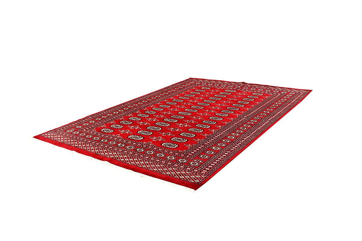 Red Pakistani Bokhara Rug 5' 11" x 8' 10" Hand-Knotted | No. QA26790
