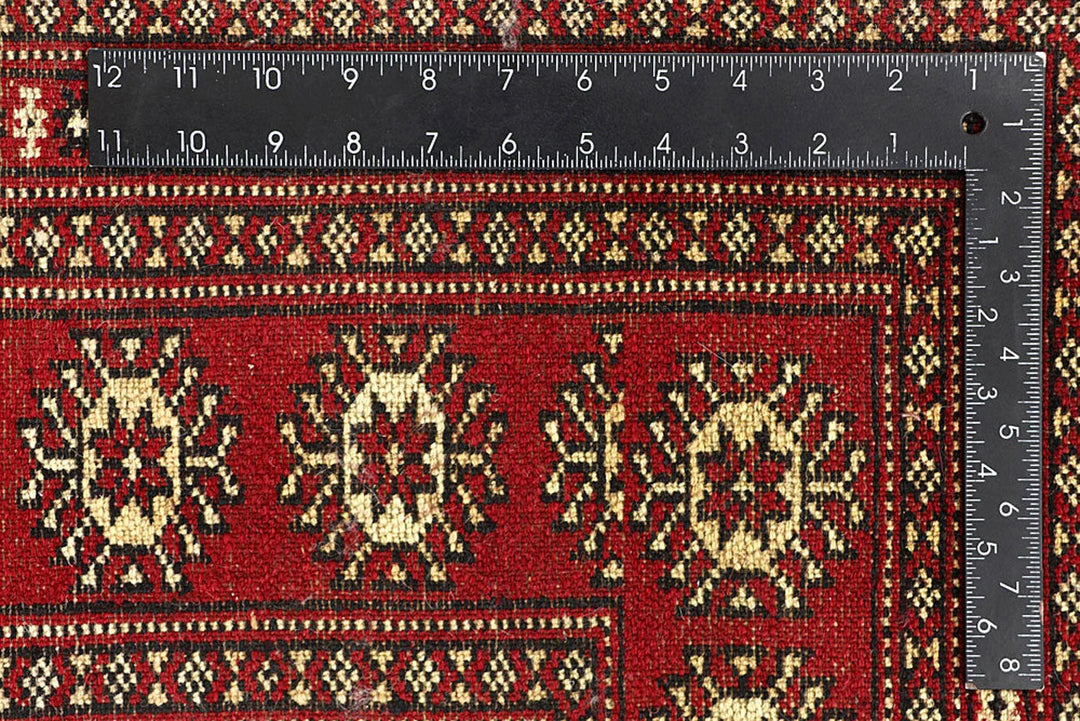 Red Pakistani Bokhara Rug 5' 11" x 8' 10" Hand-Knotted | No. QA26790