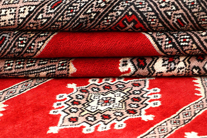 Red Pakistani Jaldar Rug 6' 6" x 9' Hand-Knotted | No. QA26794