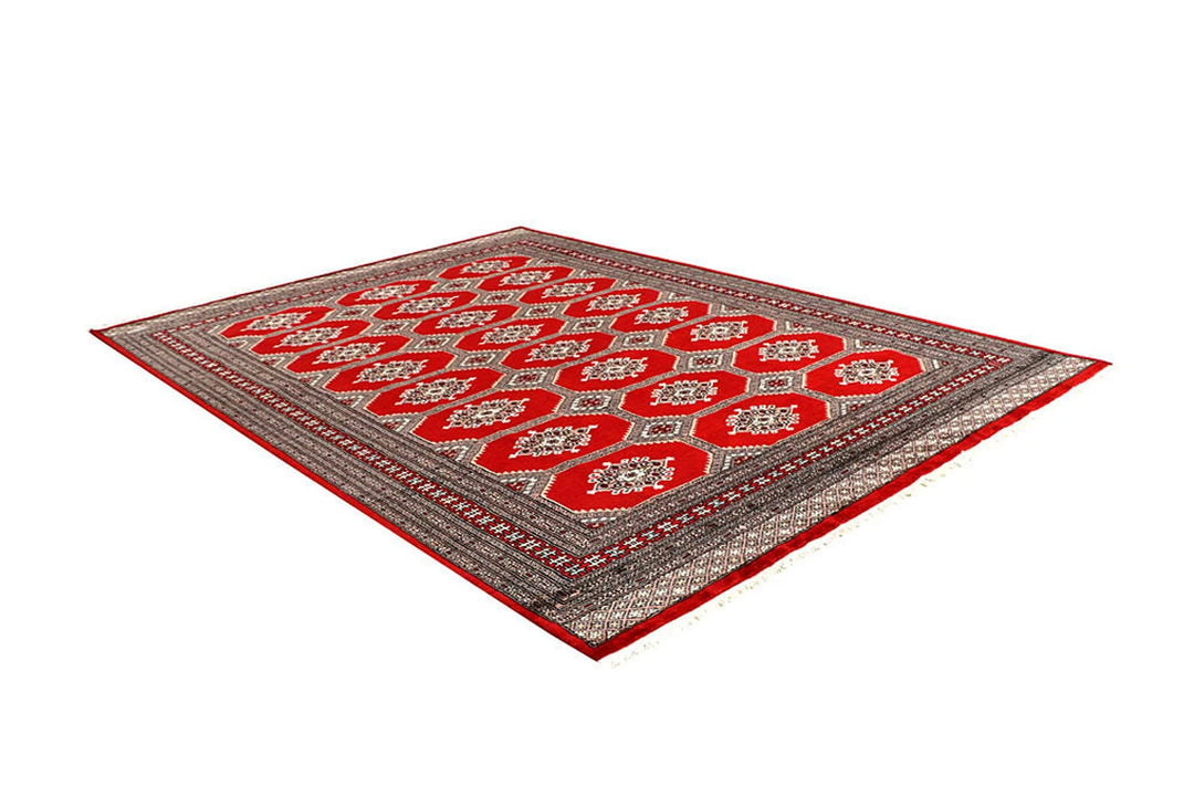 Red Pakistani Jaldar Rug 6' 6" x 9' Hand-Knotted | No. QA26794