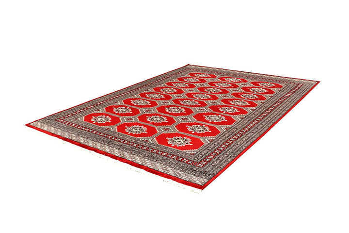 Red Pakistani Jaldar Rug 6' 6" x 9' Hand-Knotted | No. QA26794