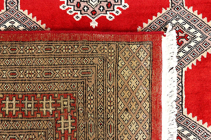 Red Pakistani Jaldar Rug 6' 6" x 9' Hand-Knotted | No. QA26794