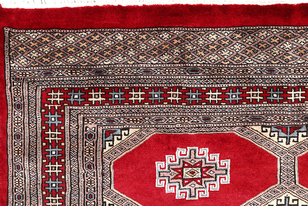 Firebrick Red Pakistani Jaldar Rug 4' 6" x 6' 11" Hand-Knotted | No. QA26800
