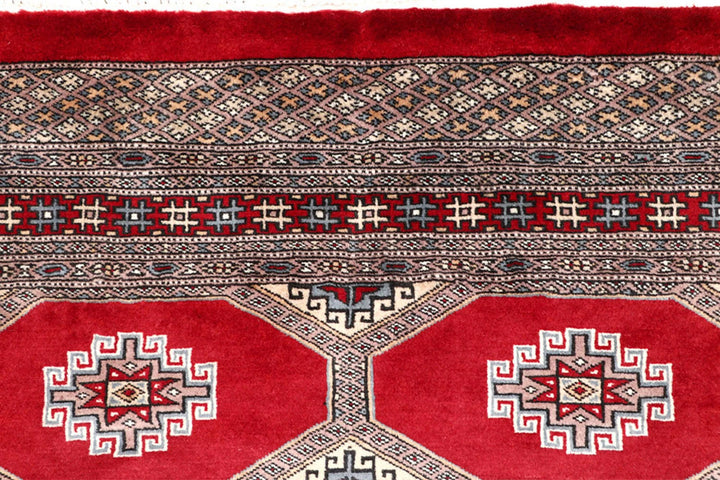 Firebrick Red Pakistani Jaldar Rug 4' 6" x 6' 11" Hand-Knotted | No. QA26800