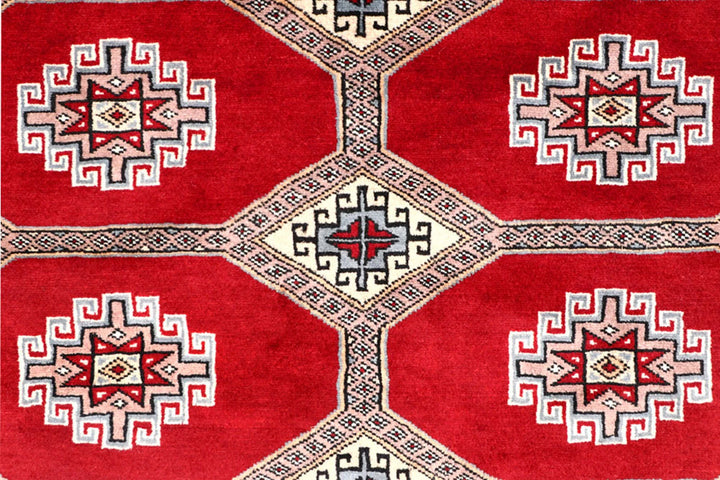 Firebrick Red Pakistani Jaldar Rug 4' 6" x 6' 11" Hand-Knotted | No. QA26800