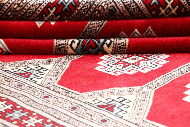 Firebrick Red Pakistani Jaldar Rug 4' 6" x 6' 11" Hand-Knotted | No. QA26800