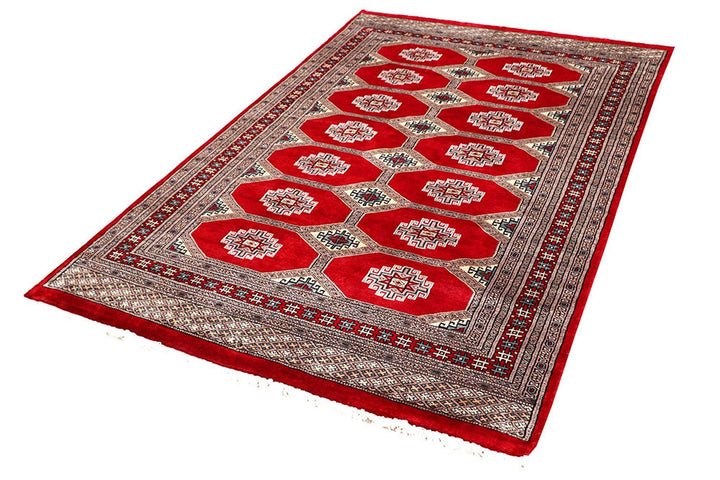 Firebrick Red Pakistani Jaldar Rug 4' 6" x 6' 11" Hand-Knotted | No. QA26800