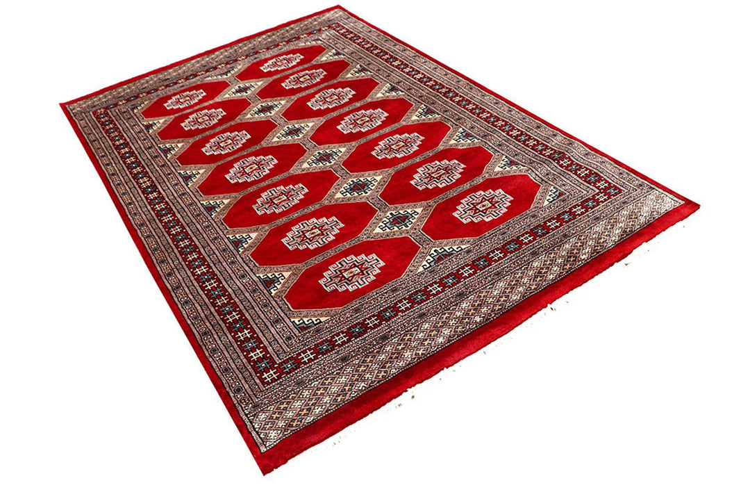 Firebrick Red Pakistani Jaldar Rug 4' 6" x 6' 11" Hand-Knotted | No. QA26800