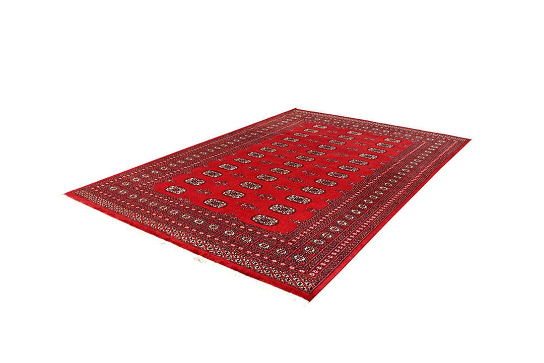 Crimson Pakistani Bokhara Rug 6' 1" x 9' 1" Hand-Knotted | No. QA26803