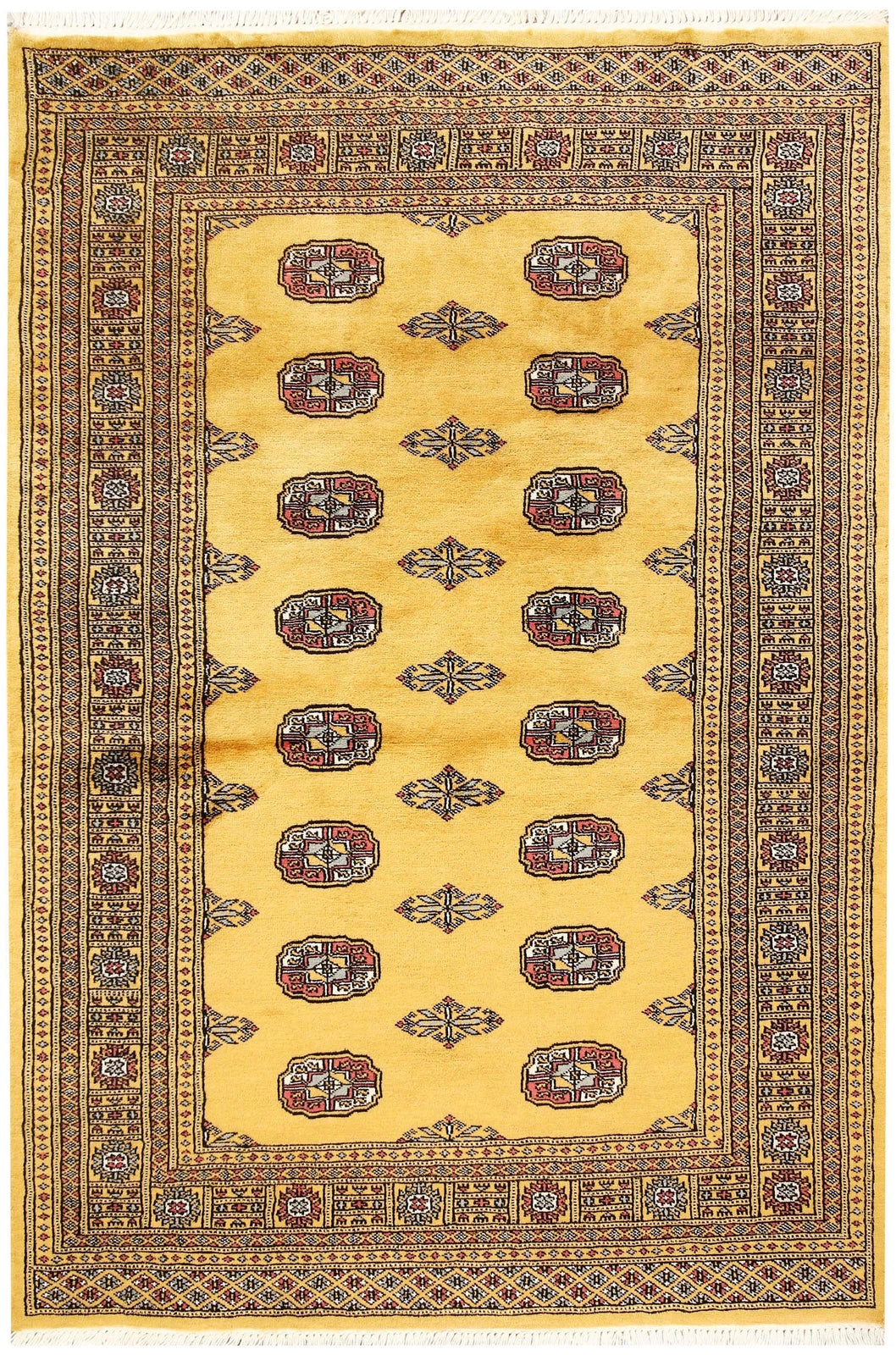 Gold Bokhara Rug 4' 2" x 6' 2" Hand-Knotted | No. QA26914