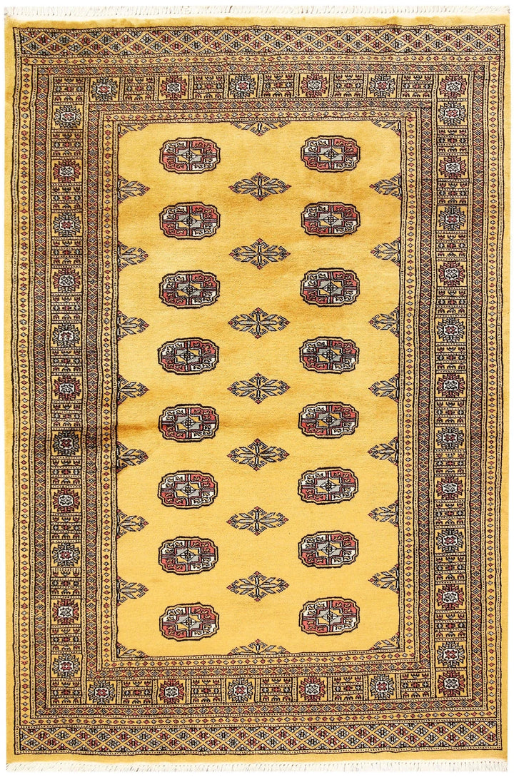 Gold Bokhara Rug 4' 2" x 6' 2" Hand-Knotted | No. QA26914