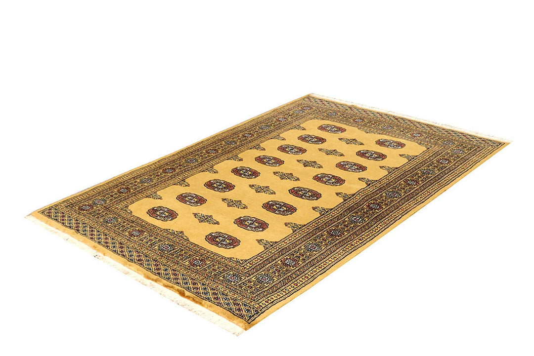 Gold Bokhara Rug 4' 2" x 6' 2" Hand-Knotted | No. QA26914