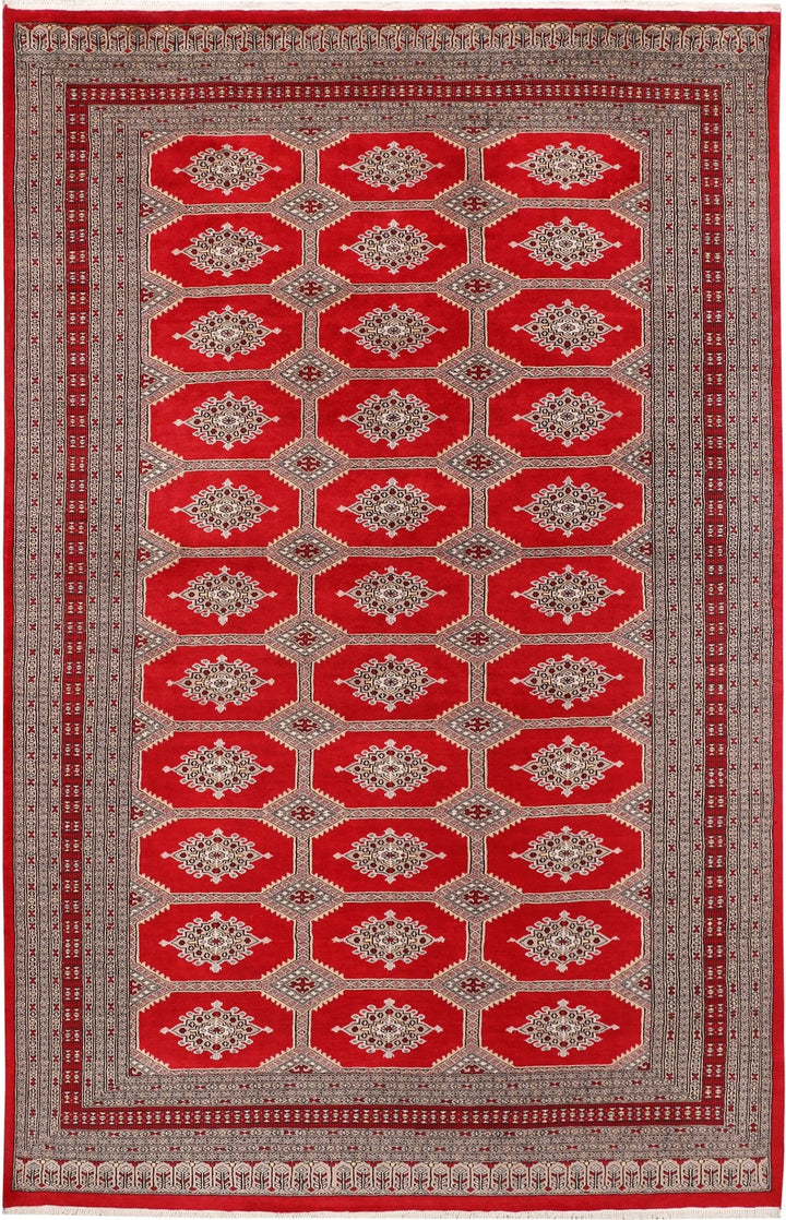 Red Pakistani Jaldar Rug 6' 8" x 10' 5" Hand-Knotted | No. QA27005
