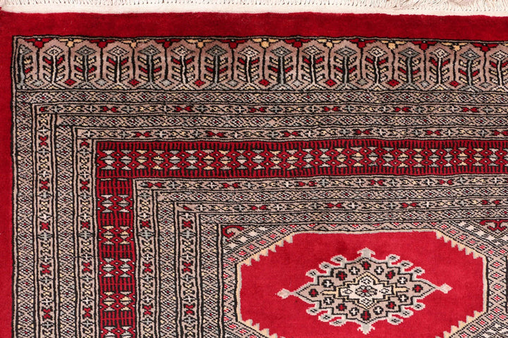 Red Pakistani Jaldar Rug 6' 8" x 10' 5" Hand-Knotted | No. QA27005