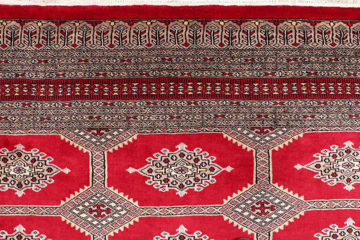 Red Pakistani Jaldar Rug 6' 8" x 10' 5" Hand-Knotted | No. QA27005