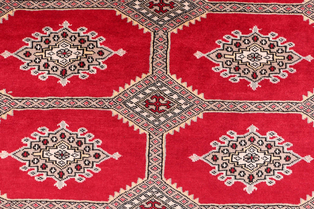 Red Pakistani Jaldar Rug 6' 8" x 10' 5" Hand-Knotted | No. QA27005