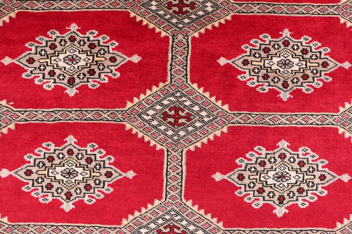 Red Pakistani Jaldar Rug 6' 8" x 10' 5" Hand-Knotted | No. QA27005