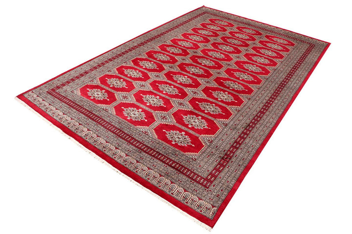 Red Pakistani Jaldar Rug 6' 8" x 10' 5" Hand-Knotted | No. QA27005