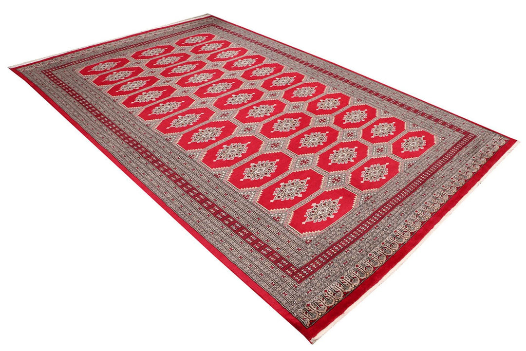 Red Pakistani Jaldar Rug 6' 8" x 10' 5" Hand-Knotted | No. QA27005