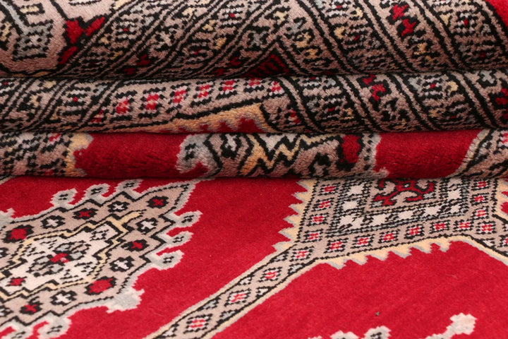 Red Pakistani Jaldar Rug 6' 8" x 10' 5" Hand-Knotted | No. QA27005
