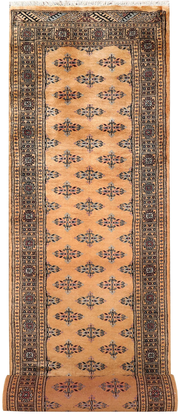 Sandy Brown Pakistani Butterfly Runner 2' 7" x 12' Hand-Knotted | No. QA27013