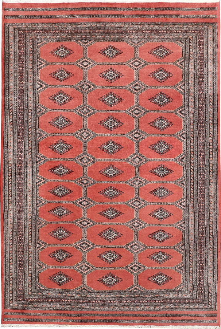 Salmon Pakistani Jaldar Rug 6' 9" x 10' Hand-Knotted | No. QA27179