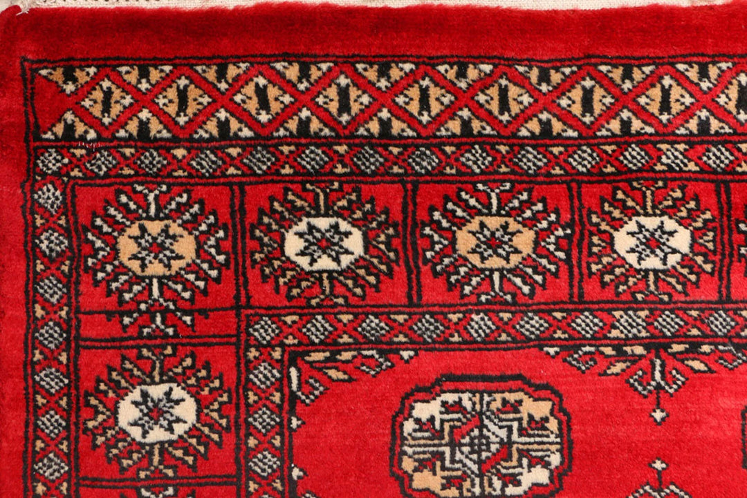 Red Bokhara Rug 3' x 5' 8" Hand-Knotted | No. QA27240