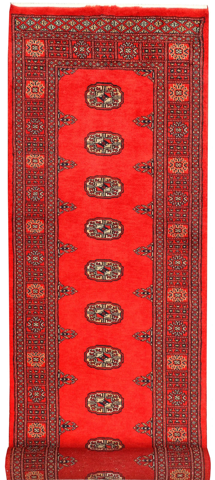 Red Pakistani Bokhara Rug 2' 7" x 11' 2" Hand-Knotted | No. QA27241