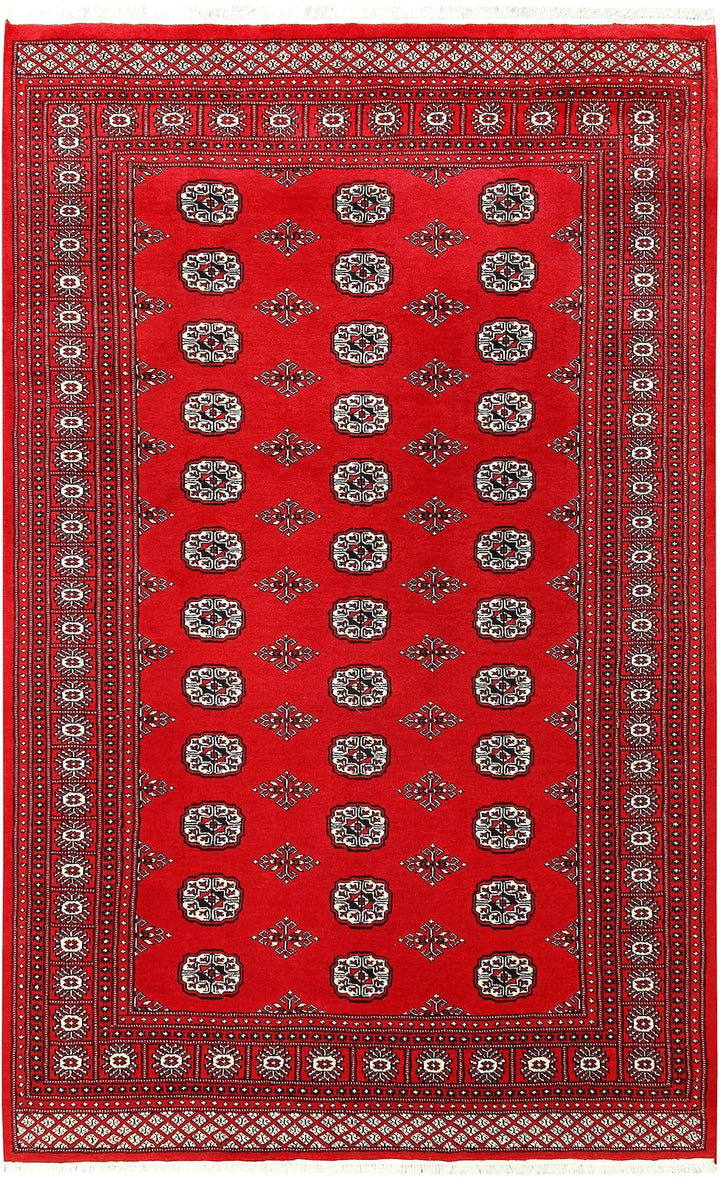 Firebrick Red Pakistani Bokhara Rug 5' 7" x 8' 10" Hand-Knotted | No. QA27255
