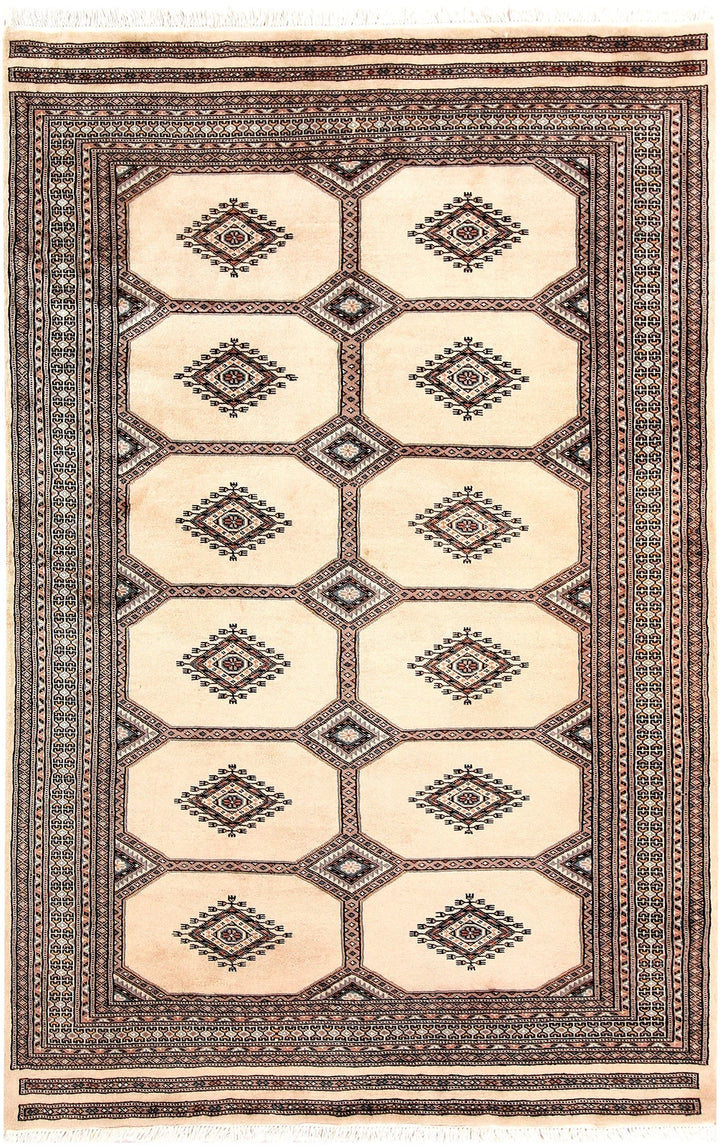 Brown Pakistani Jaldar Rug 4' 6" x 6' 11" Hand-Knotted | No. QA27345