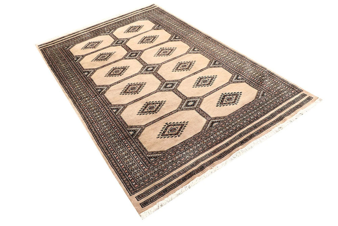 Brown Pakistani Jaldar Rug 4' 6" x 6' 11" Hand-Knotted | No. QA27345