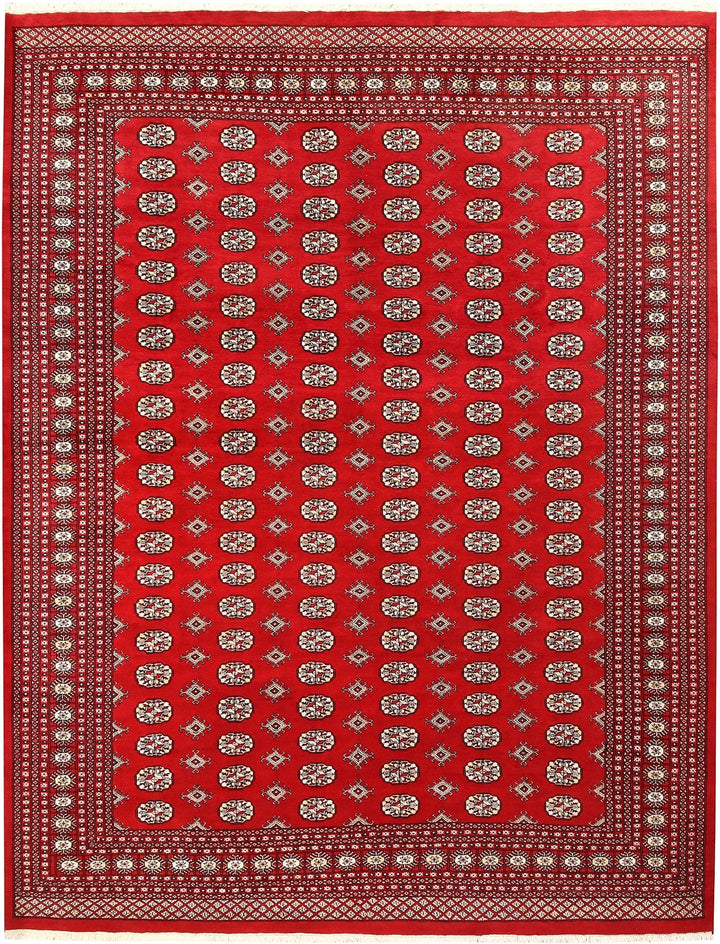 Firebrick Red Pakistani Bokhara Rug 9' 4" x 12' 1" Hand-Knotted | No. QA27406
