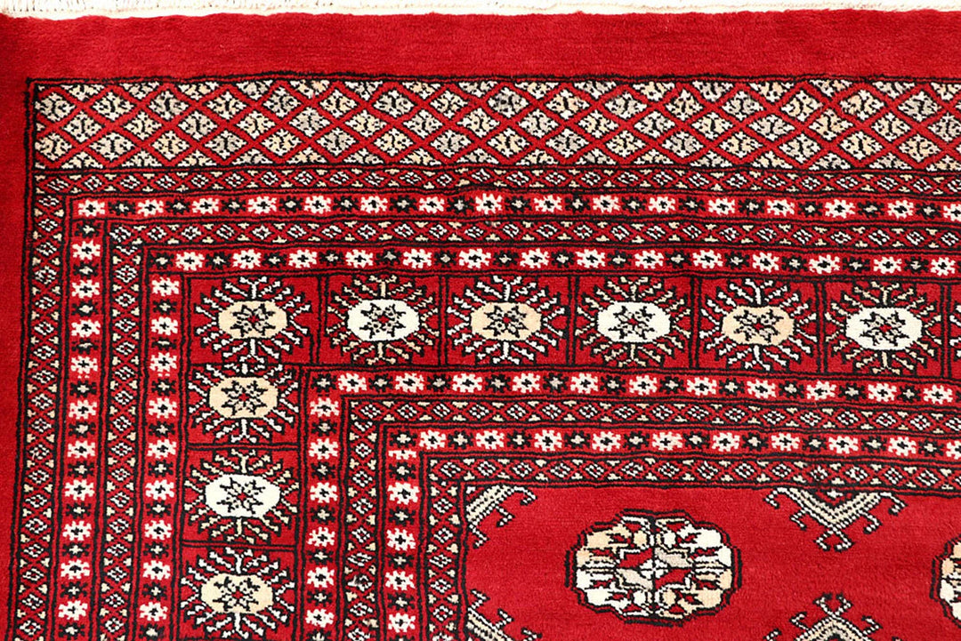 Firebrick Red Pakistani Bokhara Rug 9' 4" x 12' 1" Hand-Knotted | No. QA27406