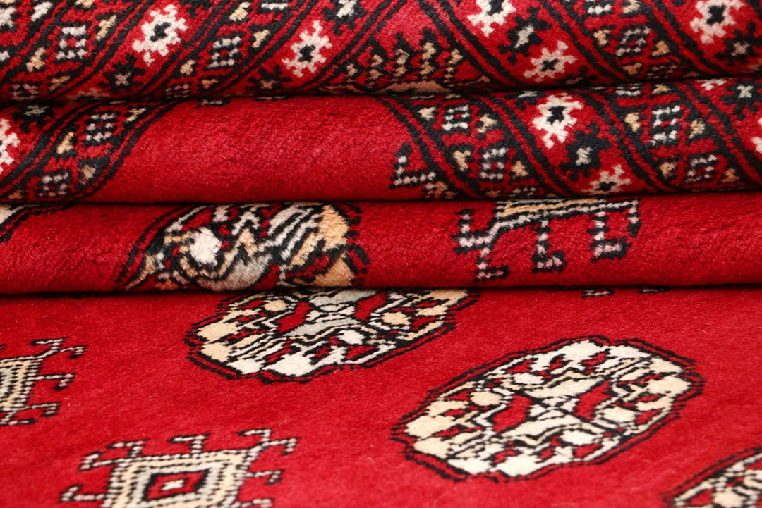 Firebrick Red Pakistani Bokhara Rug 9' 4" x 12' 1" Hand-Knotted | No. QA27406