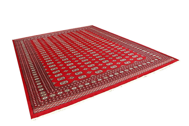 Firebrick Red Pakistani Bokhara Rug 9' 4" x 12' 1" Hand-Knotted | No. QA27406
