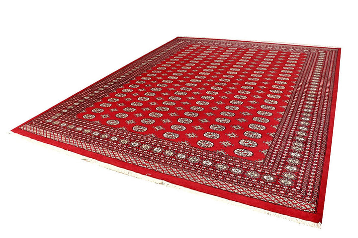 Firebrick Red Pakistani Bokhara Rug 9' 4" x 12' 1" Hand-Knotted | No. QA27406