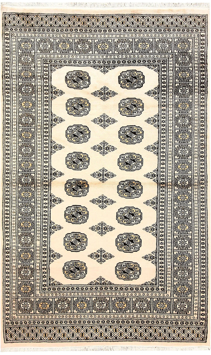 Brown Pakistani Bokhara Rug 4' 2" x 6' 7" Hand-Knotted | No. QA27421
