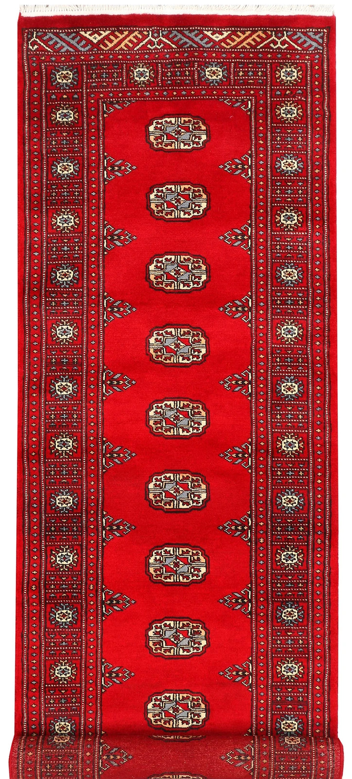 Red Pakistani Bokhara Rug 2' 7" x 8' 11" Hand-Knotted | No. QA27636